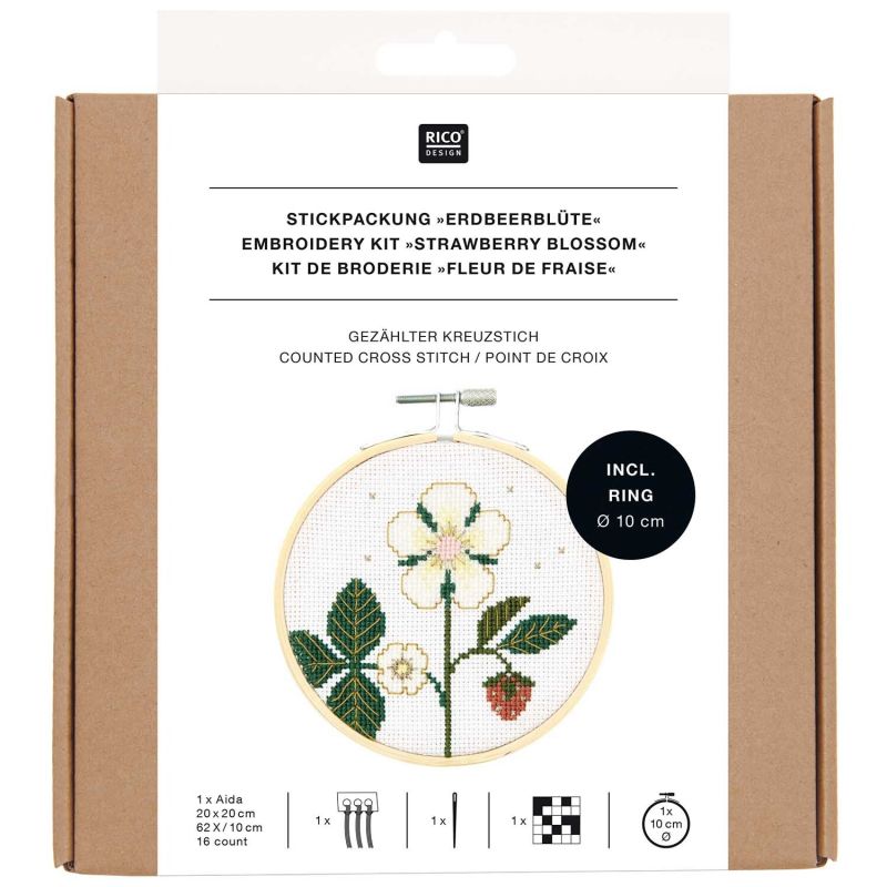 Rico Design Cross Stitch Embroidery Kit - Strawberry Blossom
