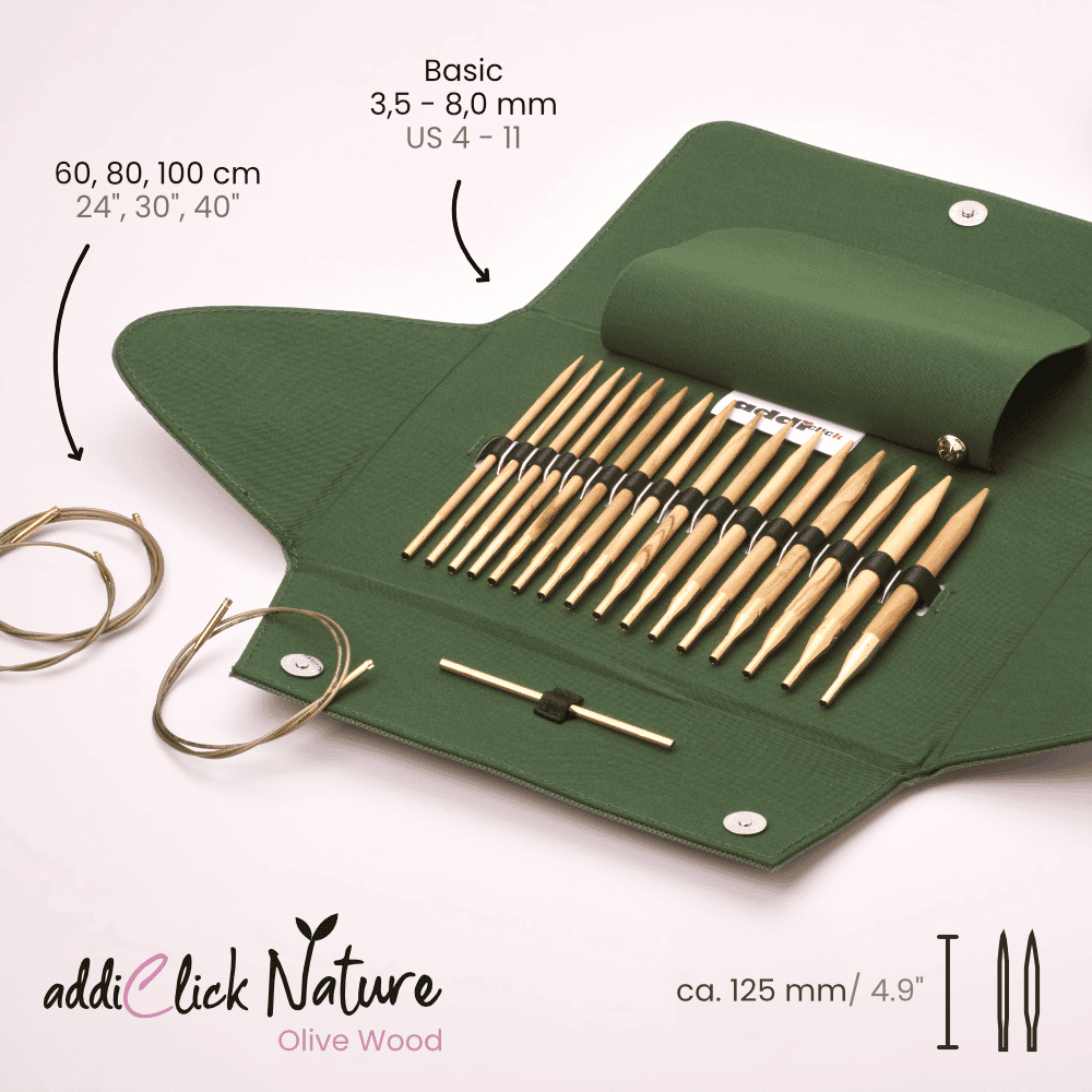 Addi Click Nature case interchang. needle olive wood | Knitting yarn shop / dzijas veikals