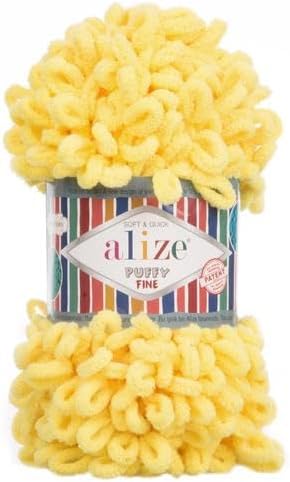 Alize Puffy Fine Loop Yarn 113 yellow | Knitting yarn shop / dzijas veikals