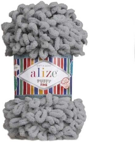 Alize Puffy Fine Loop Yarn 343 grey | Knitting yarn shop / dzijas veikals
