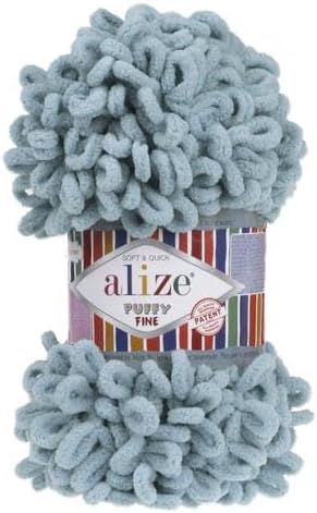 Alize Puffy Fine Loop Yarn 414 azure | Knitting yarn shop / dzijas veikals