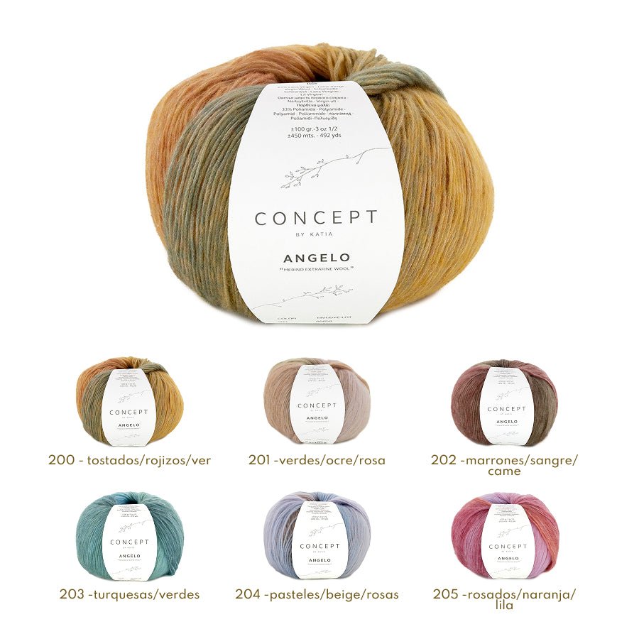 ANGELO SOFT Gradient Yarn - Soft, Lightweight, Virgin Wool Blend 205 - rosados/naranja/lila | Knitting yarn shop / dzijas veikals