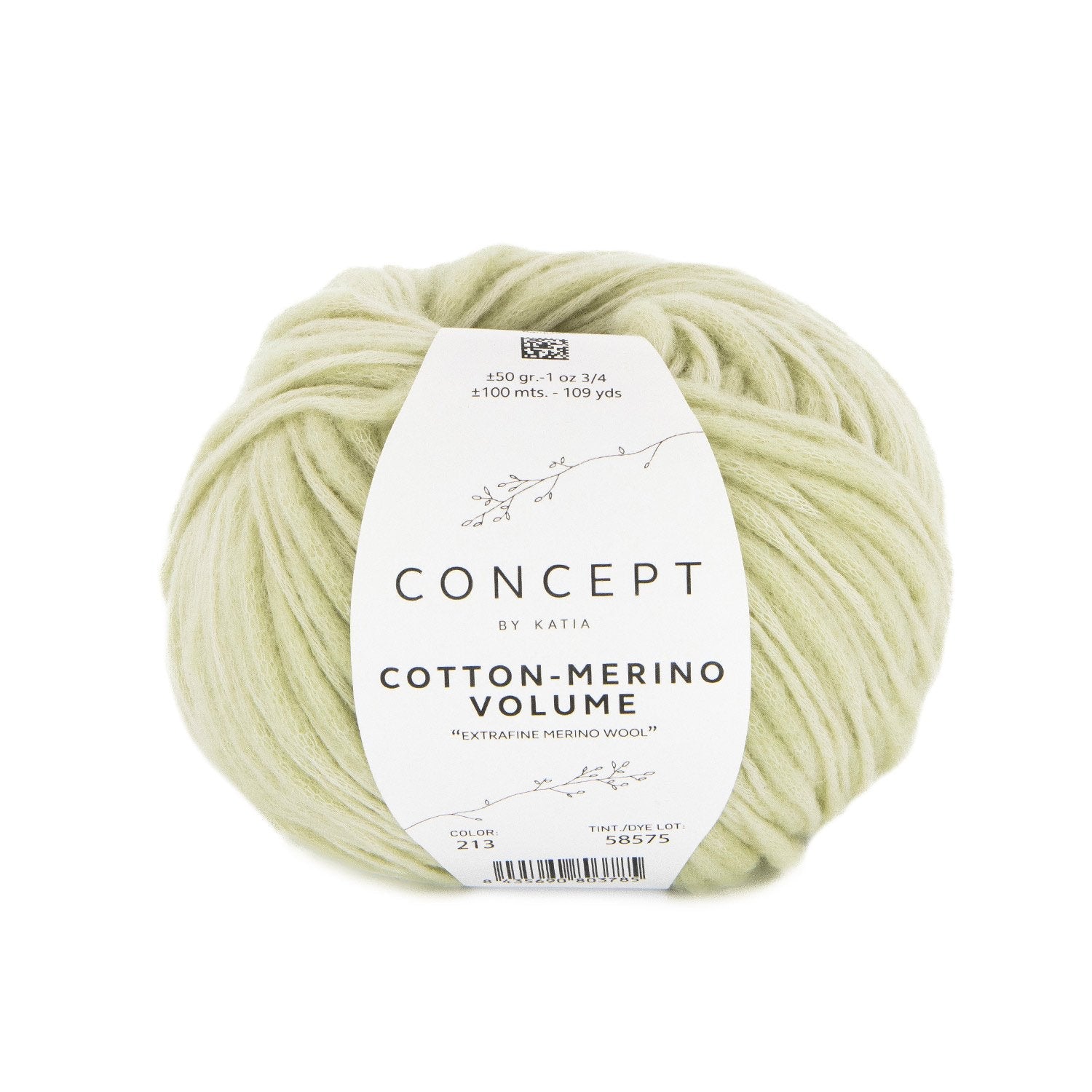 Cotton - Merino Volume Flamé Yarn – Textured Virgin Wool & Cotton Blend 213 - verde blanquecino | Knitting yarn shop / dzijas veikals