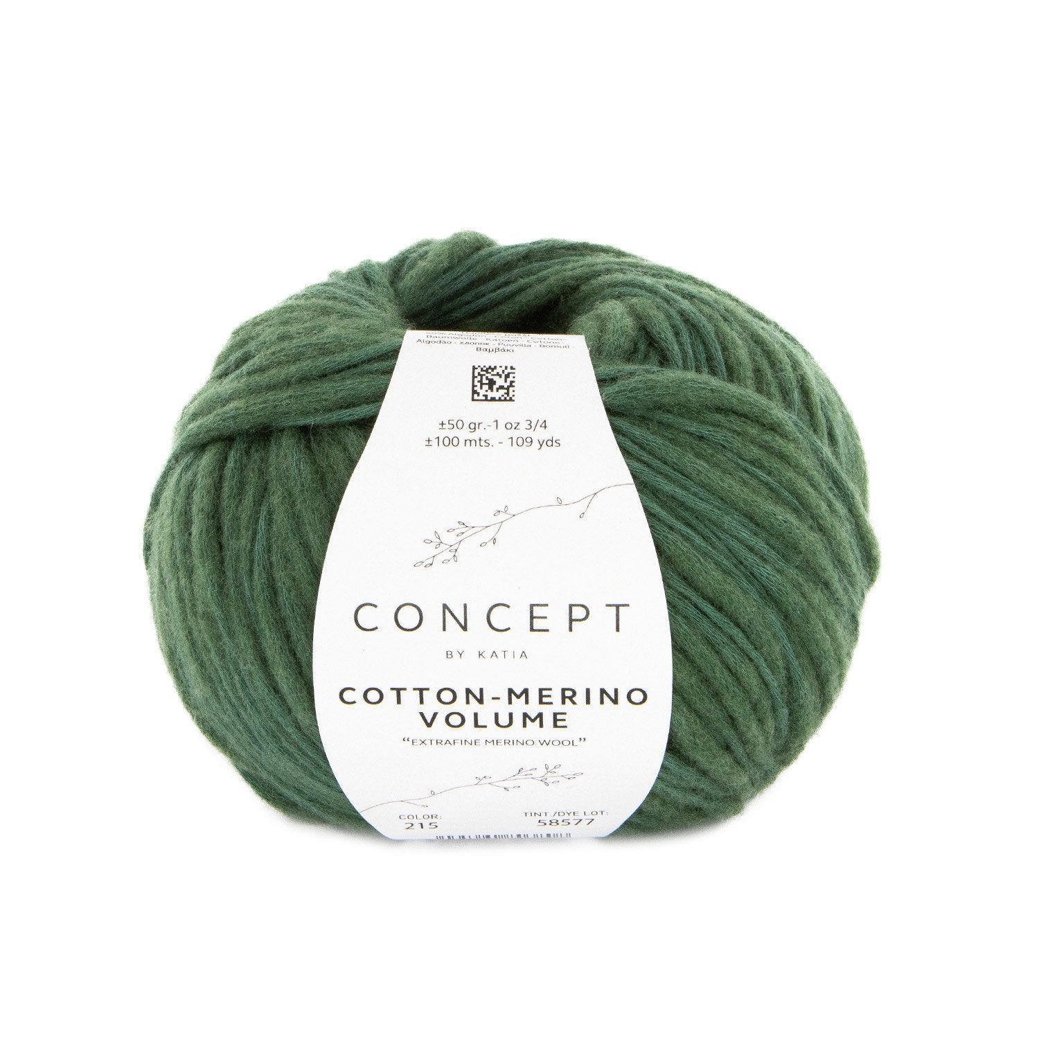 Cotton - Merino Volume Flamé Yarn – Textured Virgin Wool & Cotton Blend 215 - verde pino | Knitting yarn shop / dzijas veikals