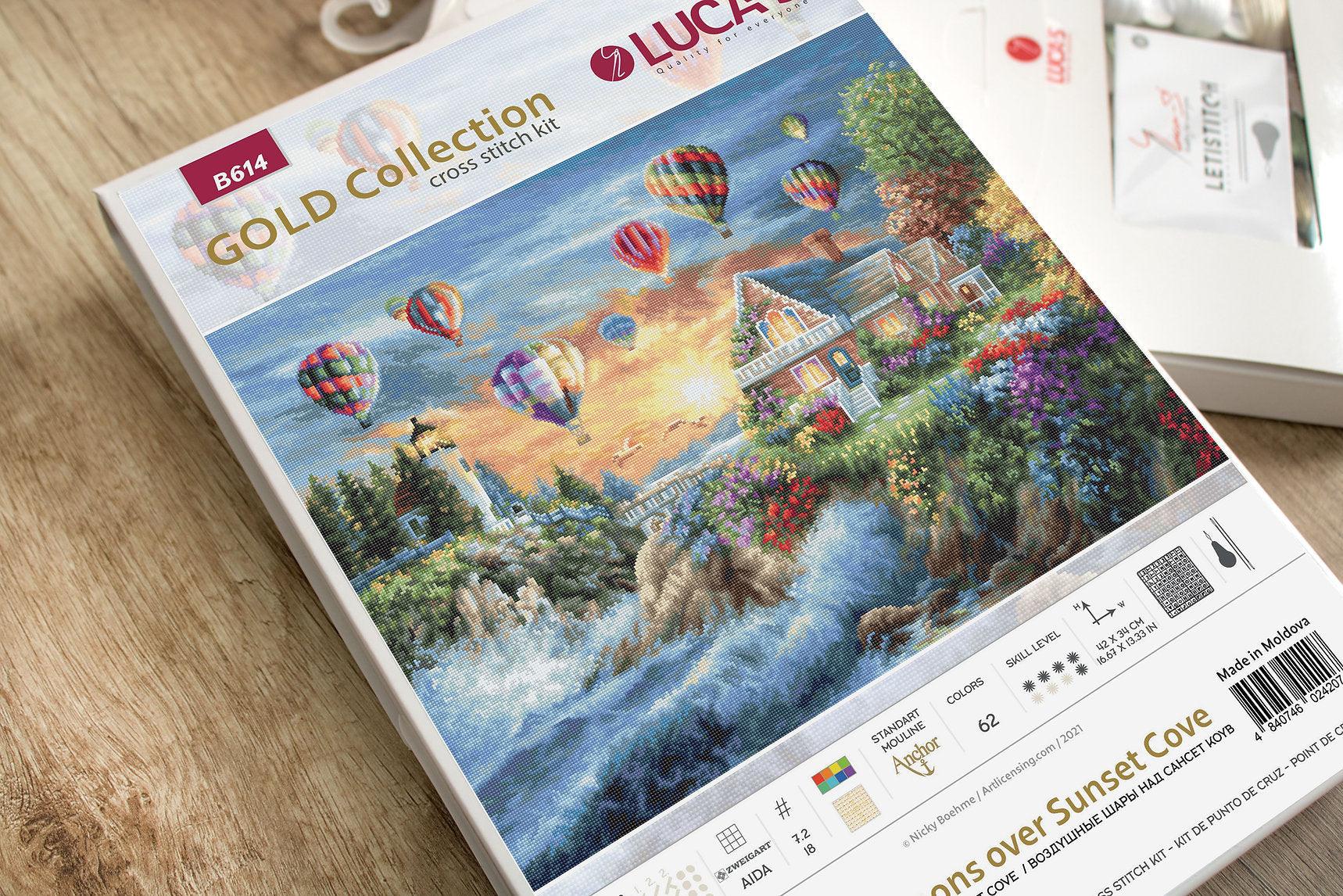 Cross Stitch Kit Luca - S Gold - Balloons over Sunset Cove, B614 | Knitting yarn shop / dzijas veikals