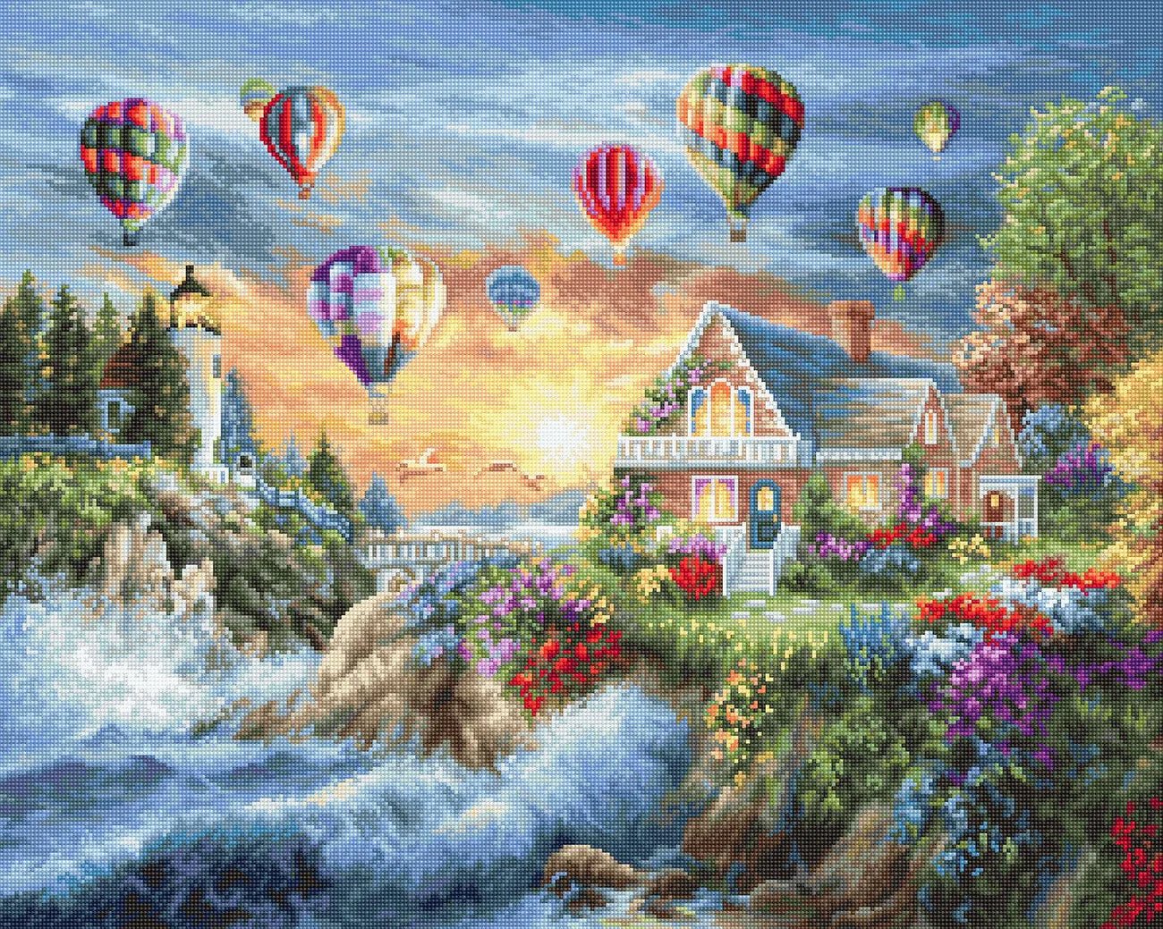 Cross Stitch Kit Luca - S Gold - Balloons over Sunset Cove, B614 | Knitting yarn shop / dzijas veikals
