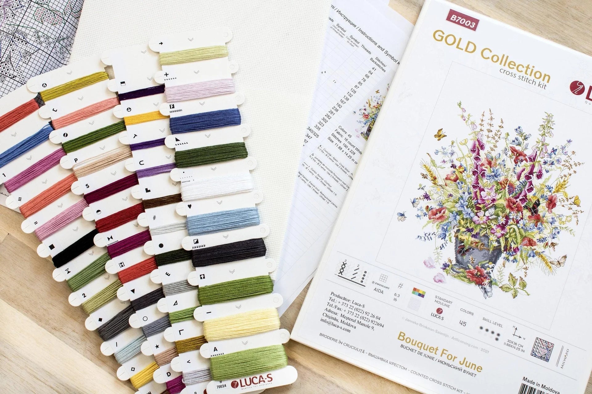 Cross Stitch Kit Luca - S Gold - Bouquet For June, B7003 | Knitting yarn shop / dzijas veikals