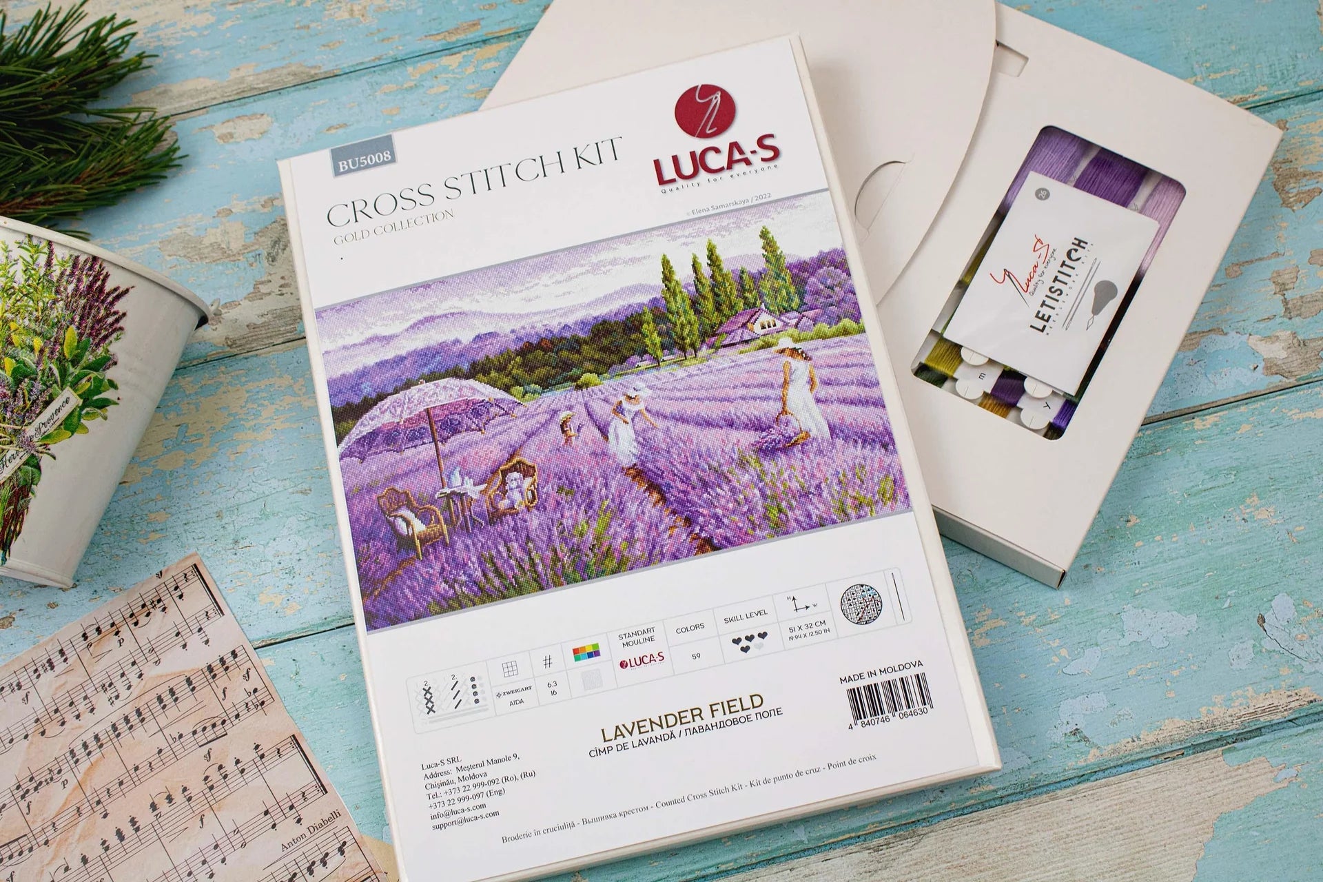 Cross Stitch Kit Luca - S GOLD - Lavender Field, BU5008 | Knitting yarn shop / dzijas veikals