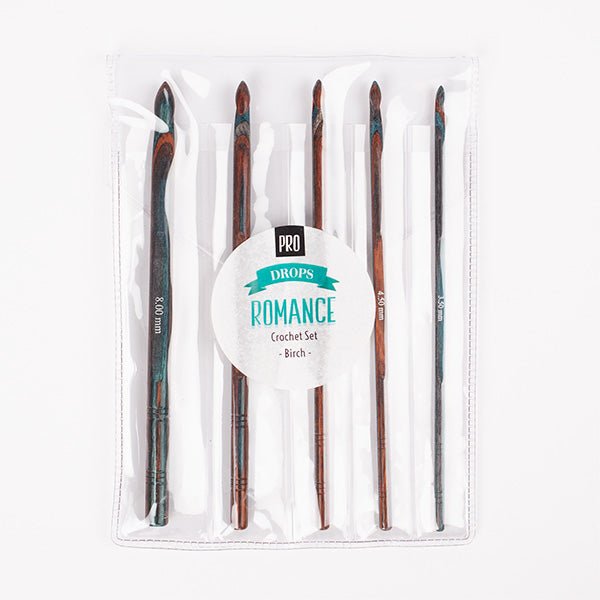 DROPS Pro Romance Crochet Set, 15 cm, in sizes: 3.5, 4.5, 5.0, 6.0 and 8.0 mm | Knitting yarn shop / dzijas veikals