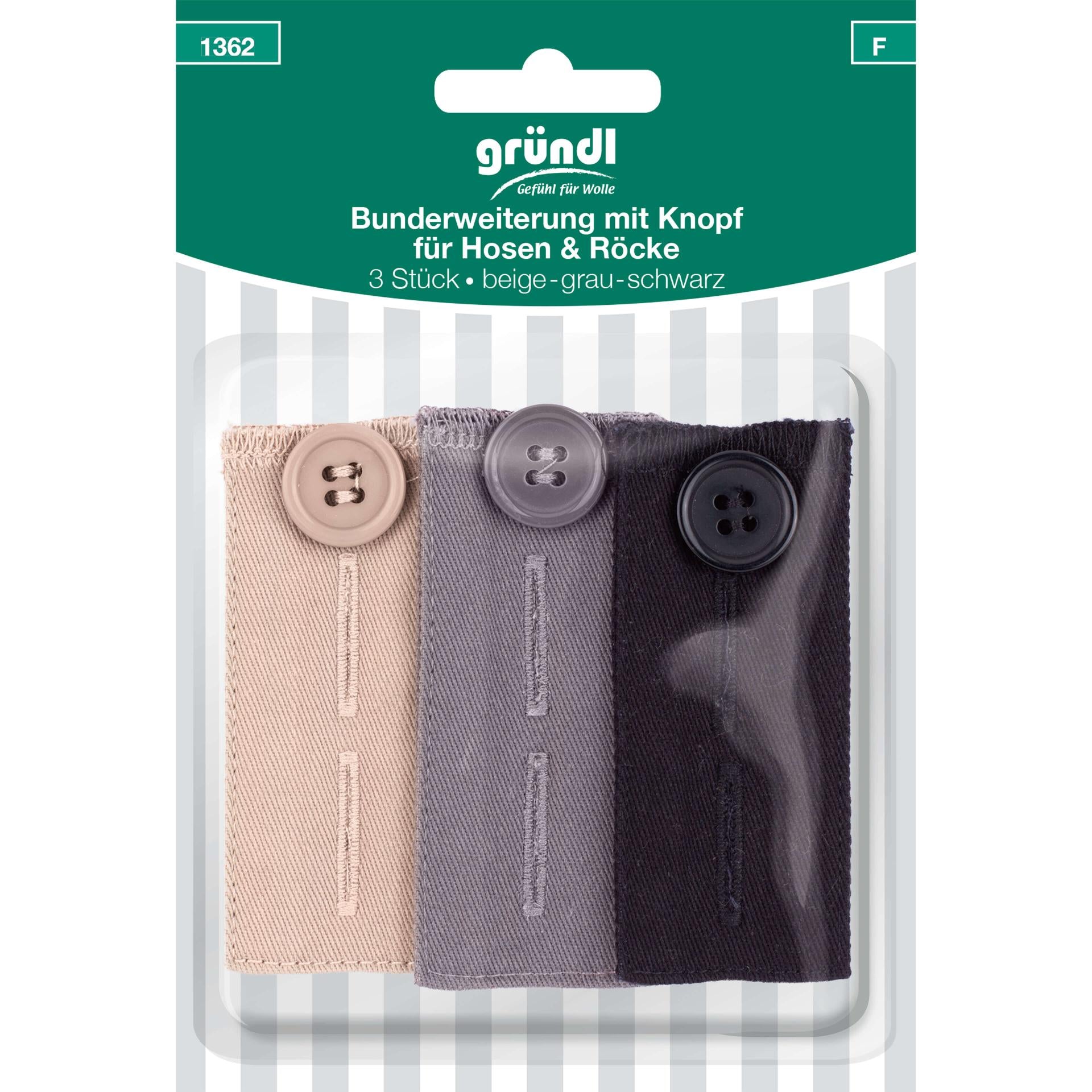 GRÜNDL Waistband Extension with Button – Adjustable Comfort for trousers & skirts | Knitting yarn shop / dzijas veikals
