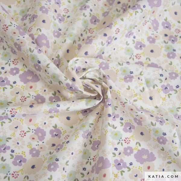 Lilac Flowers Print Cotton Poplin Fabric – 100% Cotton, 140cm Wide, price per 10 cm | Knitting yarn shop / dzijas veikals
