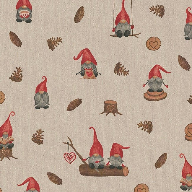 Linen look premium fabric, 140 cm width, Cotton 80/ 20 Polyester, Christmas Collection: Tomte Hand Drawn, fabric per meter | Knitting yarn shop / dzijas veikals