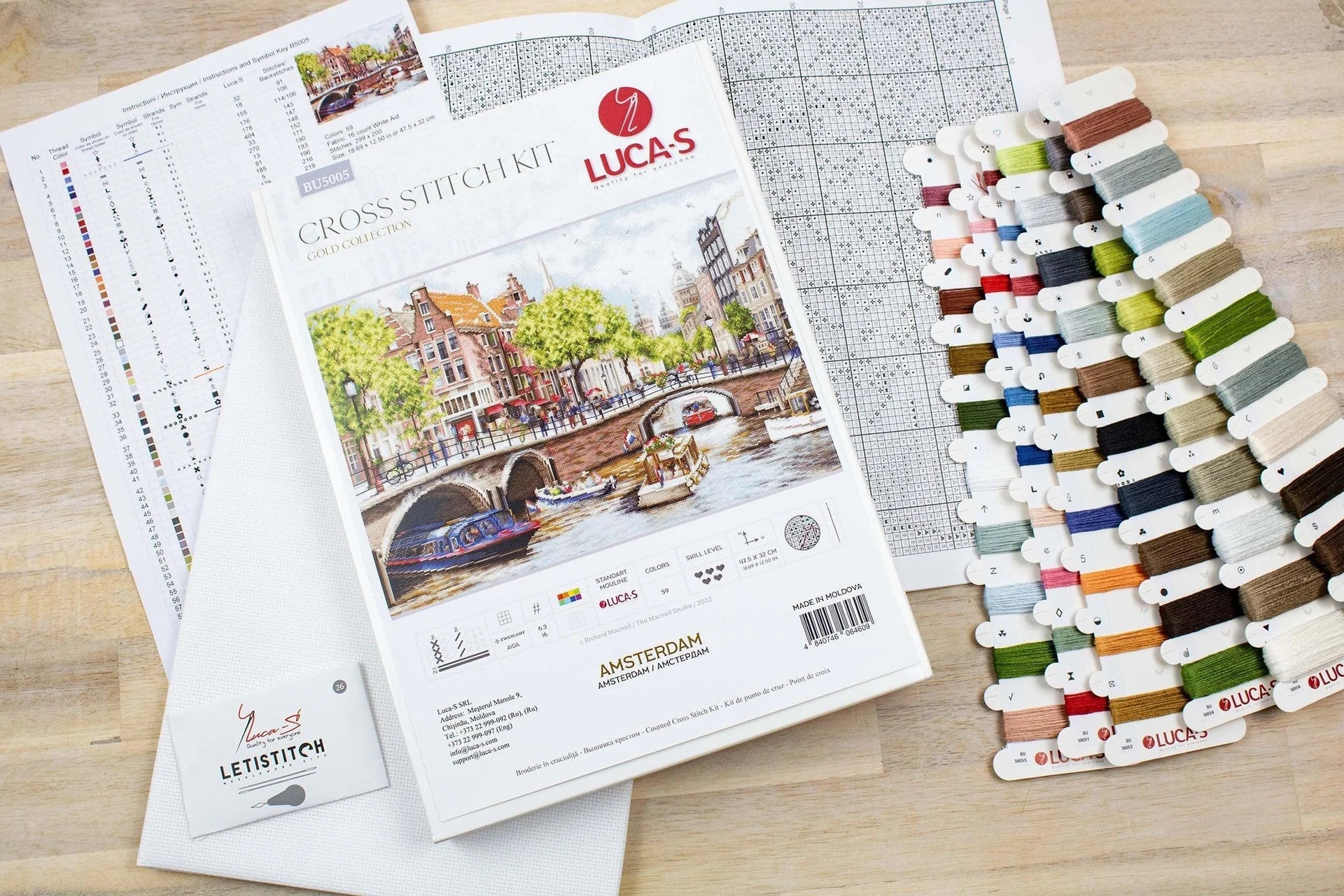 Luca - S Cross Stitch Kit – Amsterdam BU5005, Counted, 16ct AIDA, 42x30cm, 263x190 Stitches, 36 Colors, Includes Threads & Needles, Skill Level 3/5 | Knitting yarn shop / dzijas veikals