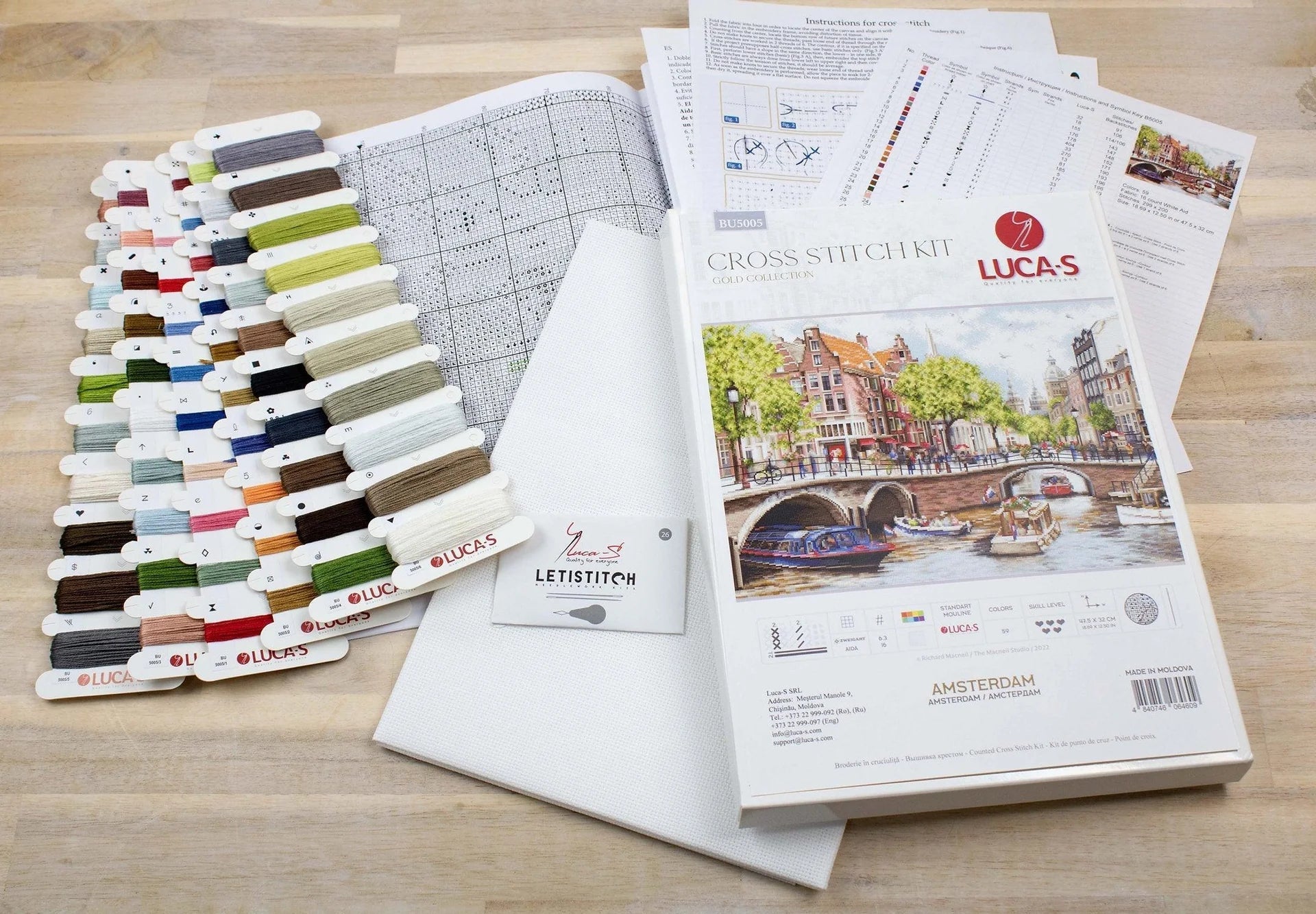 Luca - S Cross Stitch Kit – Amsterdam BU5005, Counted, 16ct AIDA, 42x30cm, 263x190 Stitches, 36 Colors, Includes Threads & Needles, Skill Level 3/5 | Knitting yarn shop / dzijas veikals