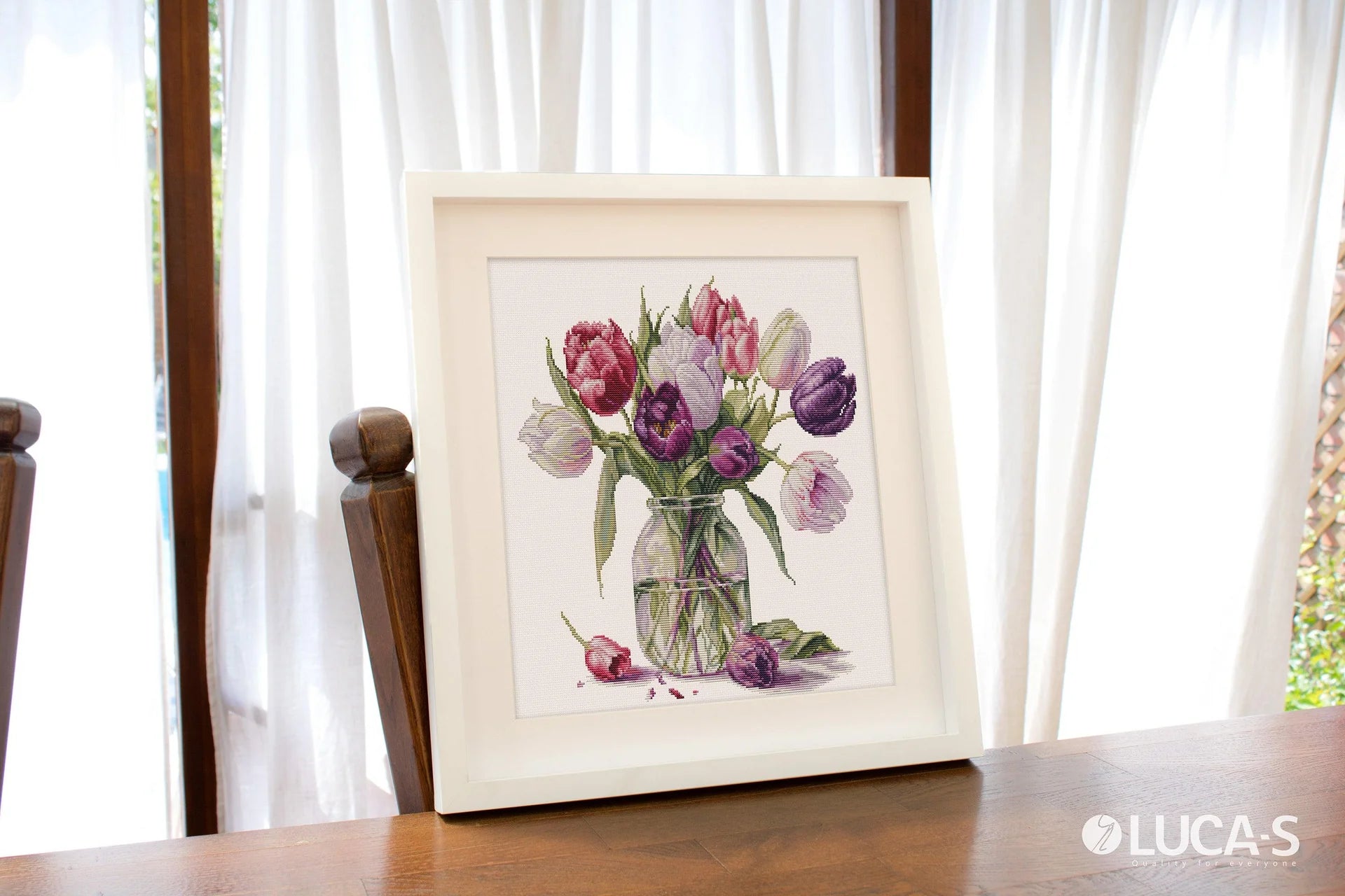 Luca - S Cross Stitch Kit – Bouquet of Tulips B7029, 16ct AIDA, 30x31cm, 189x195 Stitches, 56 Colors, Includes Cotton Threads, Needles & Guide | Knitting yarn shop / dzijas veikals