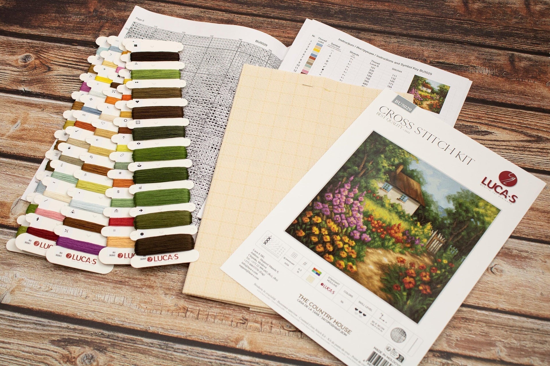 Luca - S Cross Stitch Kit – The Country House BU5029, 16ct AIDA, 30x30cm, 190x188 Stitches, 56 Colors, Includes Cotton Threads, Needle & Guide | Knitting yarn shop / dzijas veikals