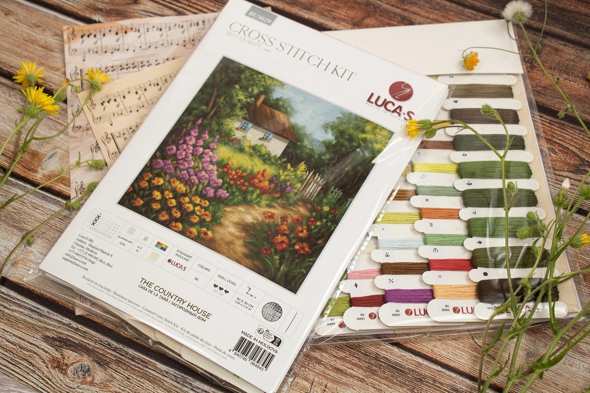 Luca - S Cross Stitch Kit – The Country House BU5029, 16ct AIDA, 30x30cm, 190x188 Stitches, 56 Colors, Includes Cotton Threads, Needle & Guide | Knitting yarn shop / dzijas veikals