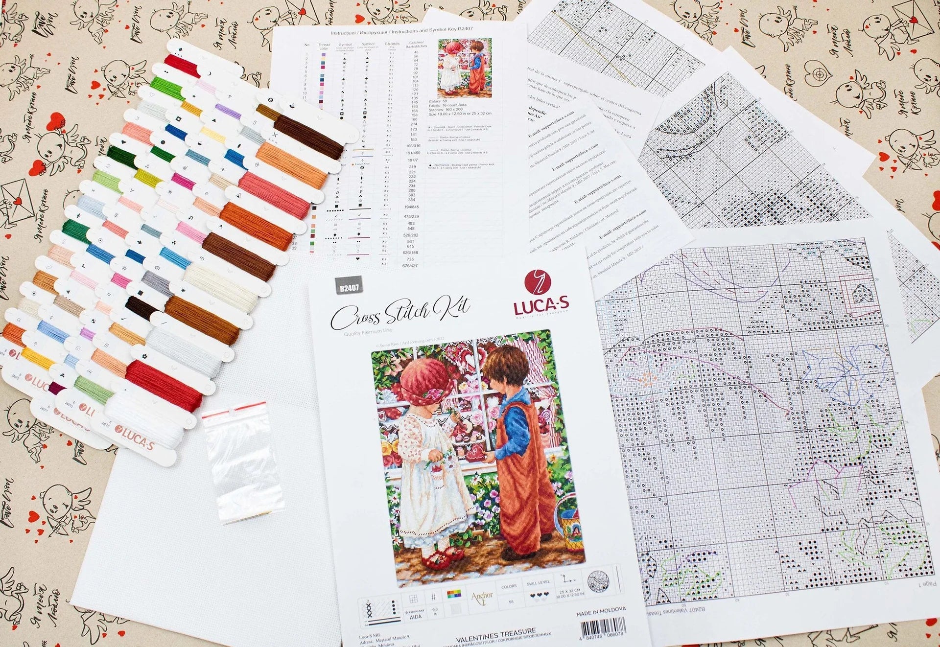 Luca - S Cross Stitch Kit – Valentine's Treasure B2407, 18ct AIDA, 36x31cm | Knitting yarn shop / dzijas veikals