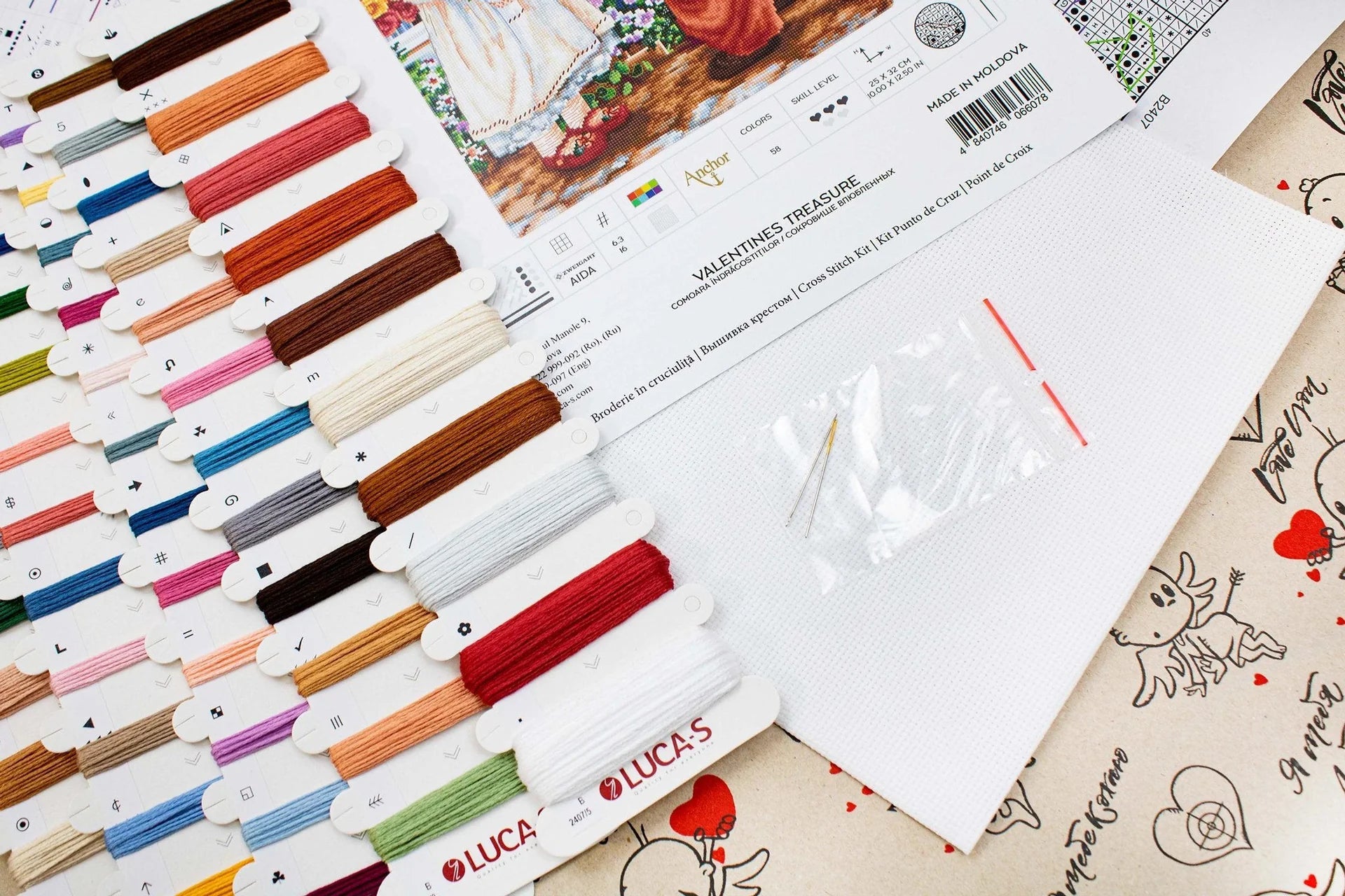 Luca - S Cross Stitch Kit – Valentine's Treasure B2407, 18ct AIDA, 36x31cm | Knitting yarn shop / dzijas veikals