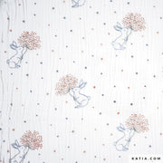 Rabbit Flowers Muslin Fabrics, 100% cotton, 130 - 135cm - 125gr/mt2, per 1 meter | Knitting yarn shop / dzijas veikals