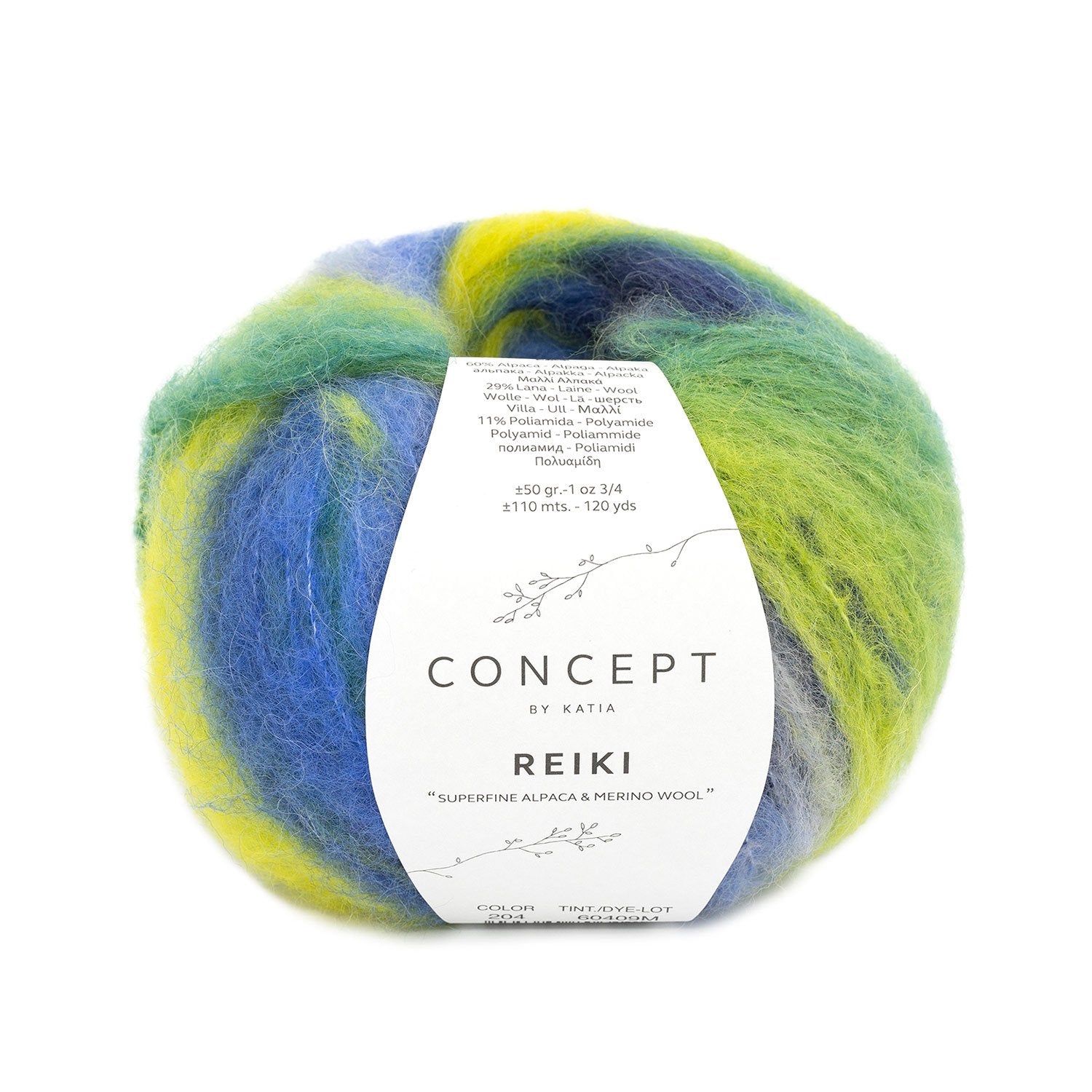 REIKI Yarn by Concept by Katia – Superfine Alpaca Blend 204 - verdes/azules/amaril | Knitting yarn shop / dzijas veikals