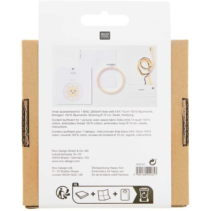 Rico Design Cross Stitch Embroidery Kit - Happy Sun | Knitting yarn shop / dzijas veikals