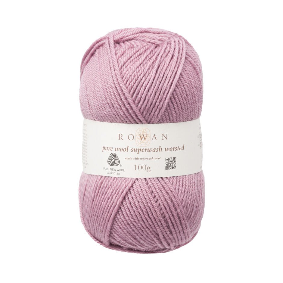 ROWAN Pure Wool Superwash Worsted, Color 00191 Mauve Mist | Knitting yarn shop / dzijas veikals