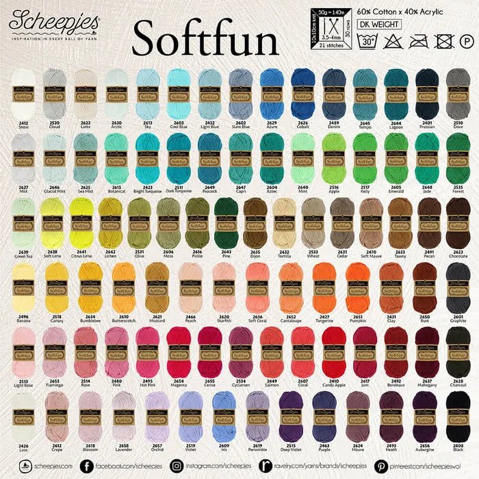 Scheepjes Softfun Yarn, colours 2401 - 2639 2401 Prussian | Knitting yarn shop / dzijas veikals