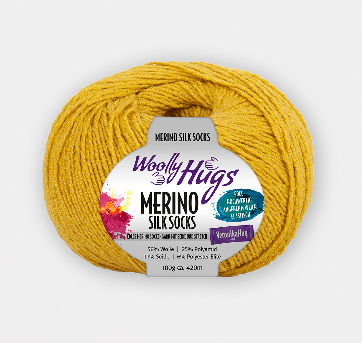 WOOLLY HUGS Merino Silk Socks Yarn 223 Curry | Knitting yarn shop / dzijas veikals