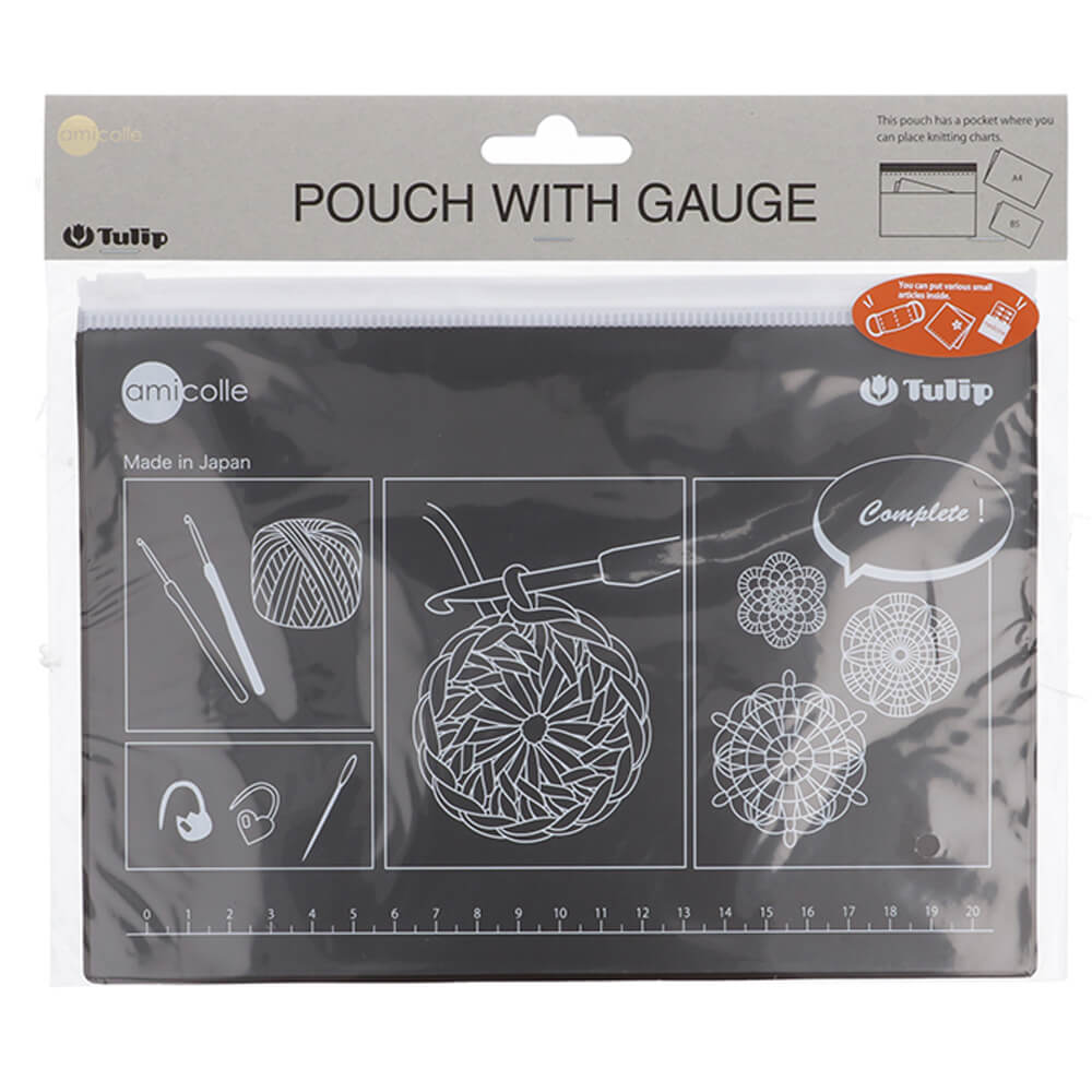 Tulip Pouch with gauge and crochet accessories brown | Knitting yarn shop / dzijas veikals