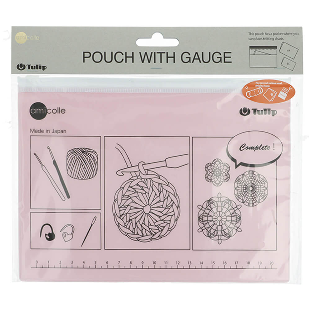 Tulip Pouch with gauge and crochet accessories pink | Knitting yarn shop / dzijas veikals